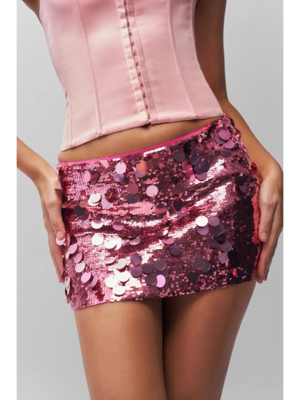Danielle Guizio Low Rise Embellished Skirt Hot Pink Sequin Glam Night Out Size